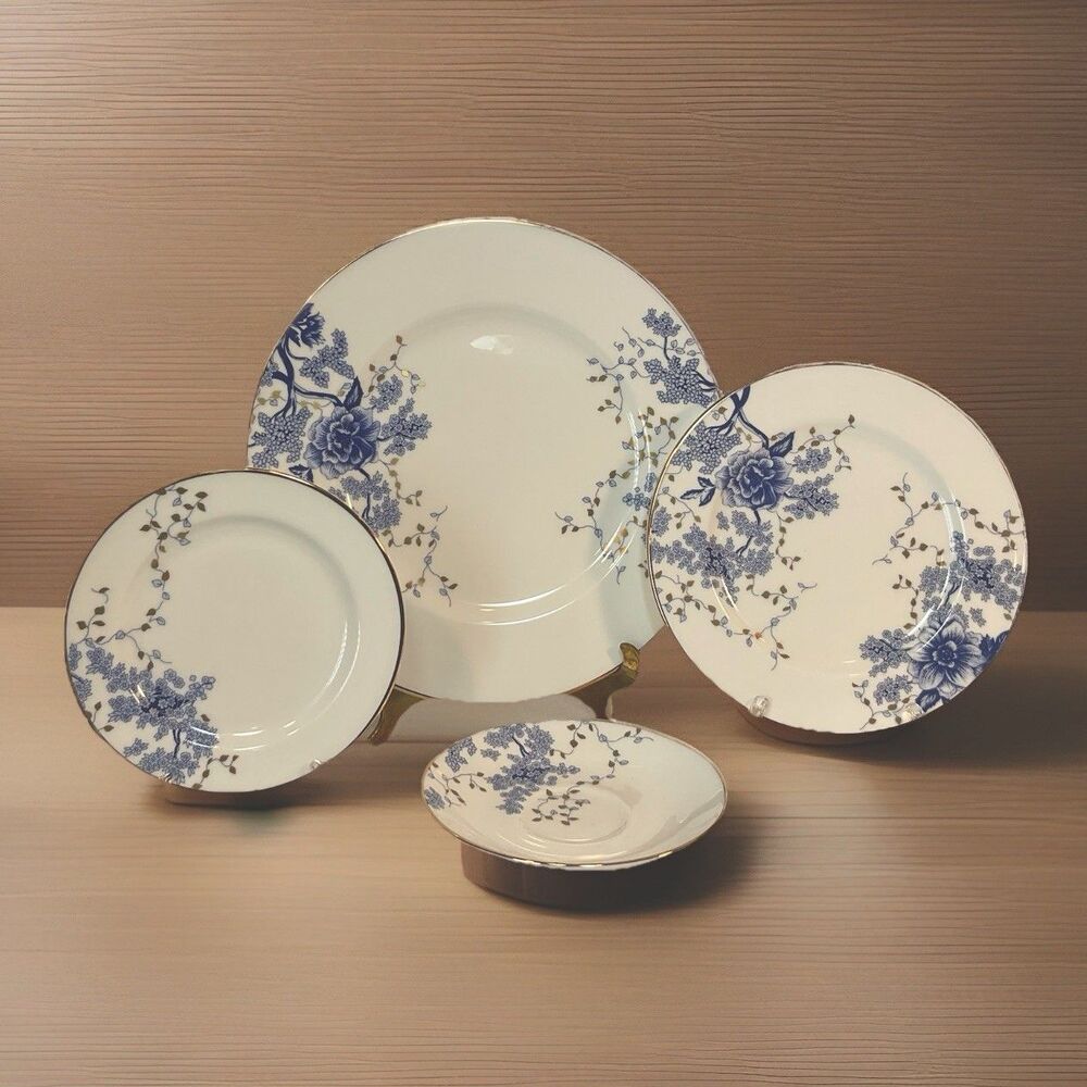 4 Pc Lenox Garden Grove Fine Bone China Blue White USA - MINT - No Tea Cup